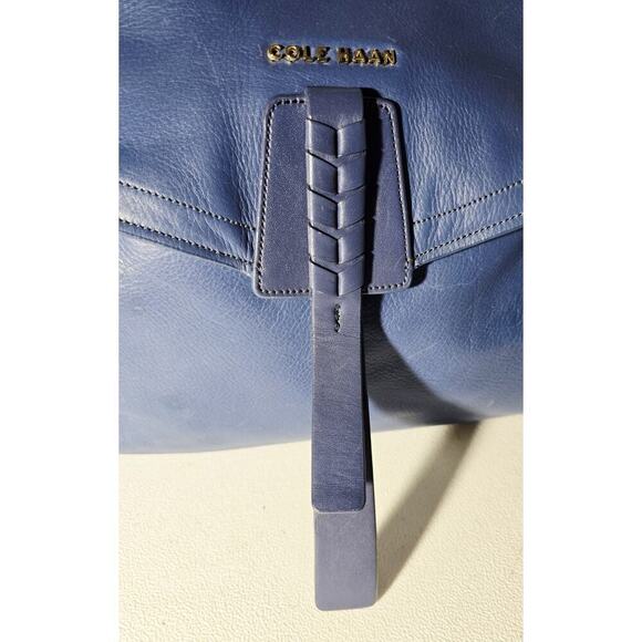 Cole Haan Felicity Pebbled Leather Backpack Multi Pocket & Woven Zip Detail Blue - Picture 6 of 14